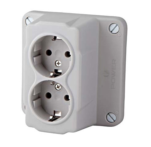 Power Install Deksel kabeldoos incl. 2vdg contactdoos bedraad grijs